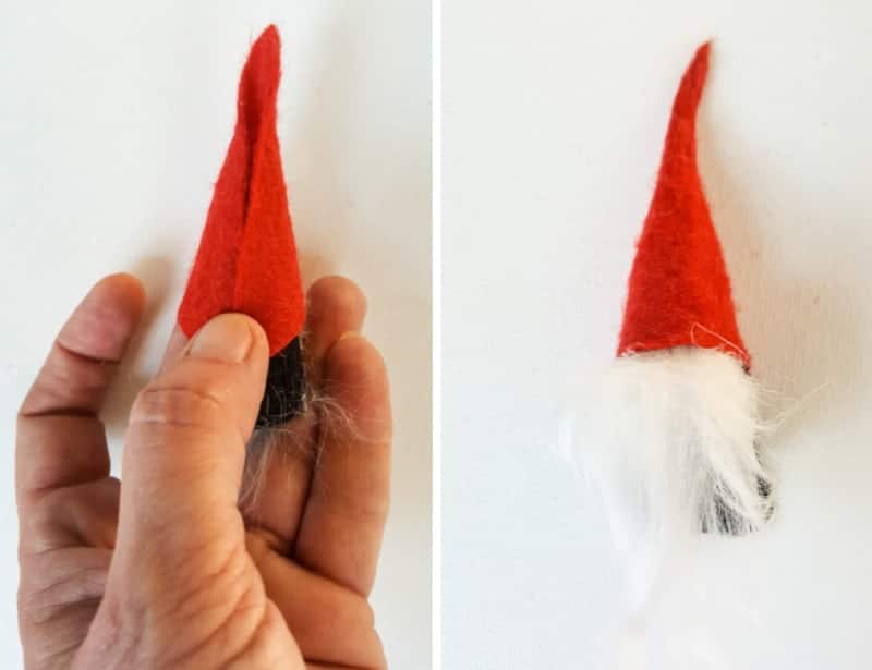 Put a small amount of glue on the back of the hat and glue together to form a cone