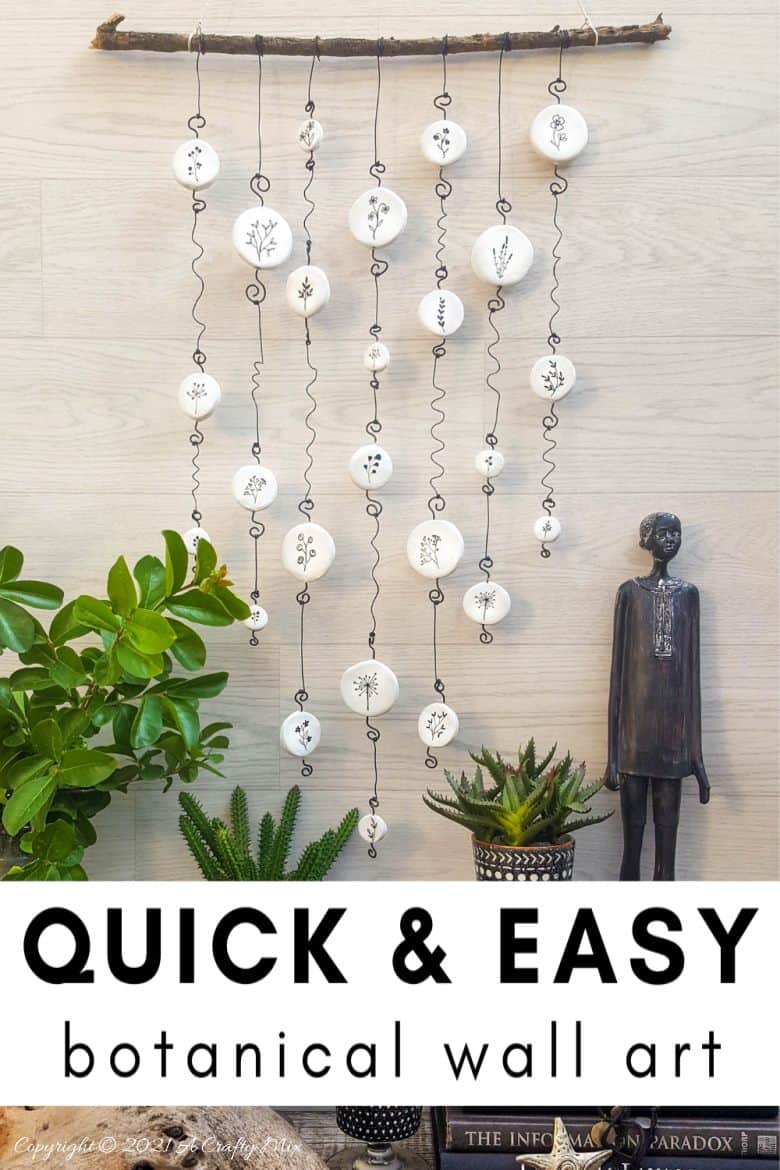 Easy budget friendly botanical clay wall hanging that can be made in a morning. The photo rich tutorial includes free botanical printables to get you started. #WallDecor #ACraftyMix #AirDryClay