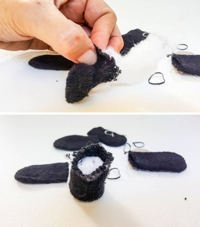 Put a small amount of cotton wool inside the glove fingers and push down firmly