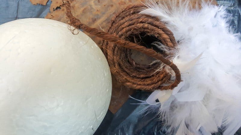 What you need to make a polystyrene ball bird with rusty detail