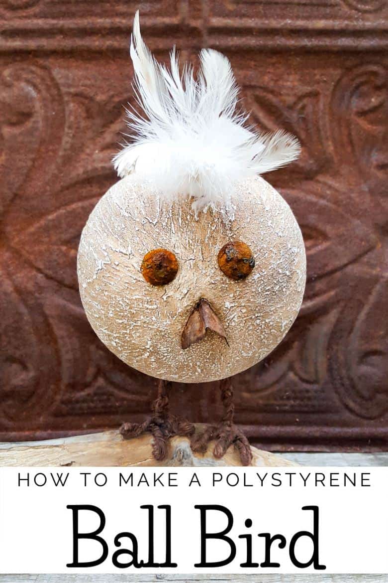 Looking for a budget-friendly craft idea? Then you'll love making this easy polystyrene ball bird with rusty detail. The tutorial will also show you how to mix up a batch of texture paste using common household items. #polystyreneballcraft #ACraftyMix #TexturePaste