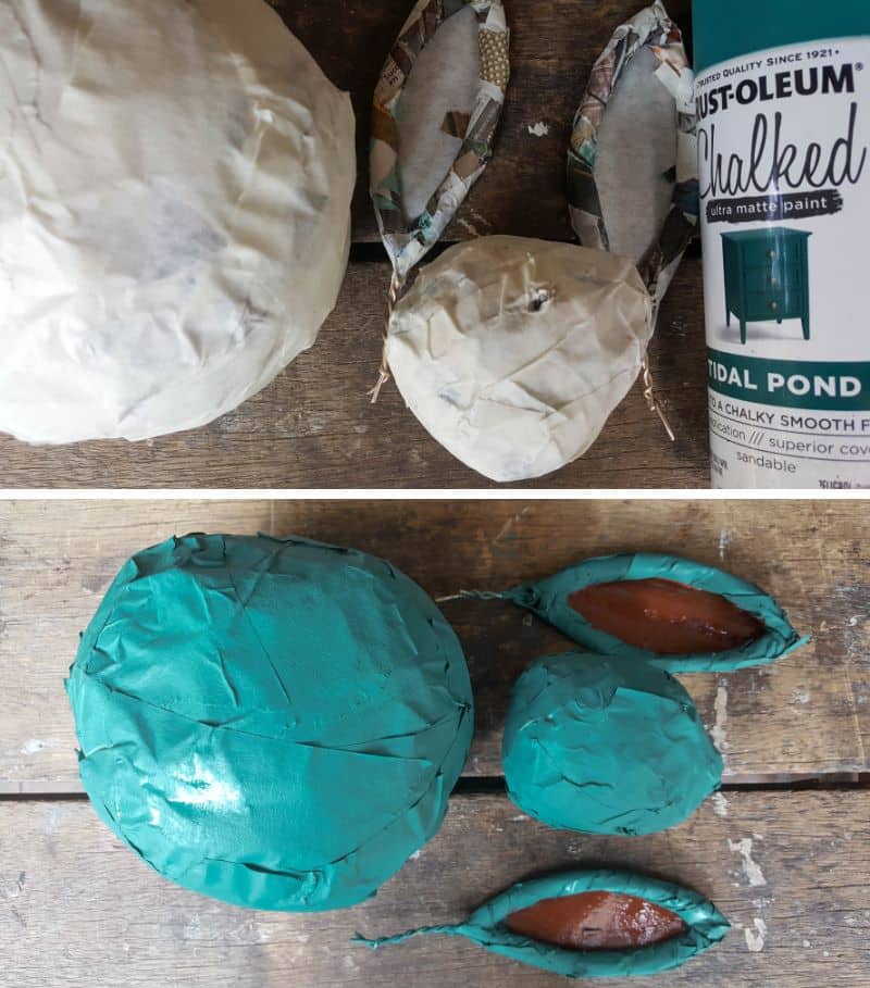 Paint the balls and ears with green craft paint