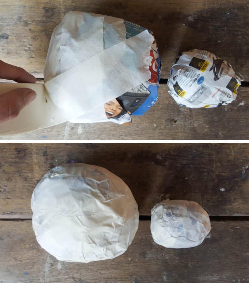 Wrap the balls of newspaper with masking tape