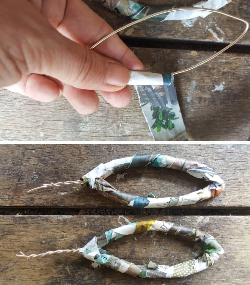 Wrap strips of newspaper around the wire ears
