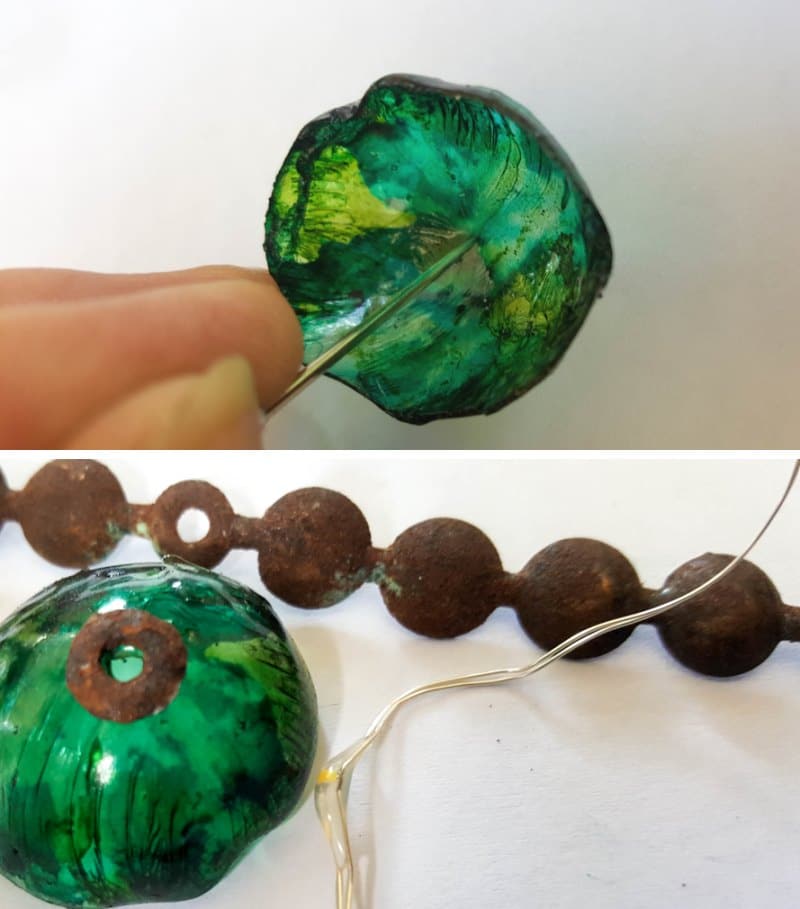Make a small hole at the top of the stained-glass light.