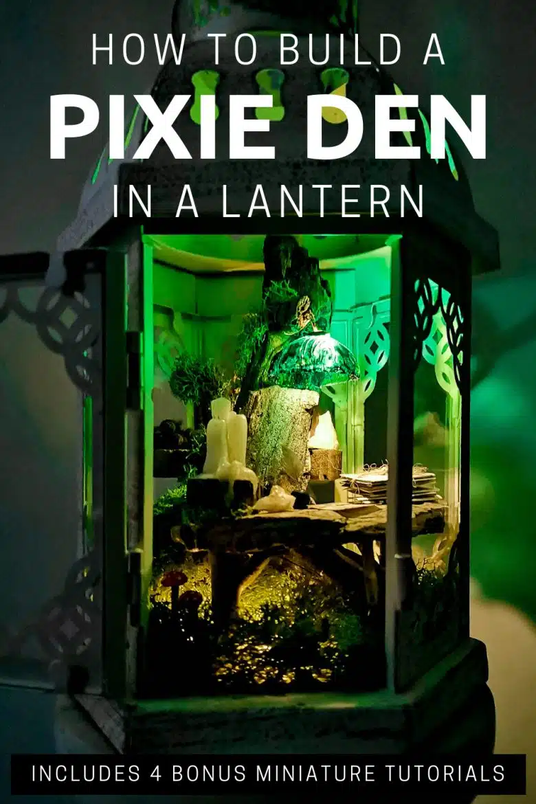 One of the reasons I love miniatures so much is how they draw the viewer in and encourage deeper scrutiny. Like this DIY pixie den lantern. It’s filled with ancient scrolls, fairy-tale artifacts and a light that casts a magical glow over everything. Make your own with this photo-rich tutorial #FairyGarden #ACraftyMix #CraftTutorial