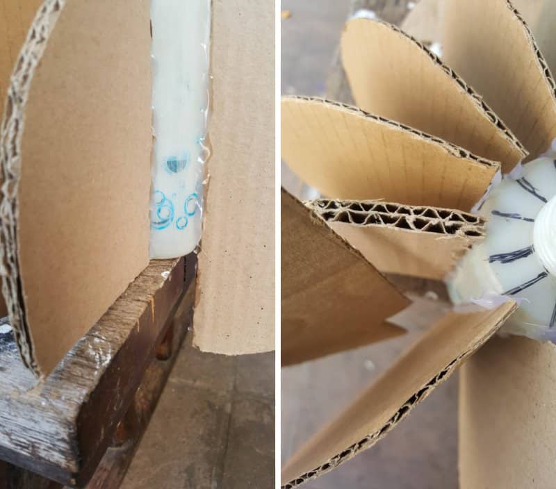 Glue the half circles around the bottle