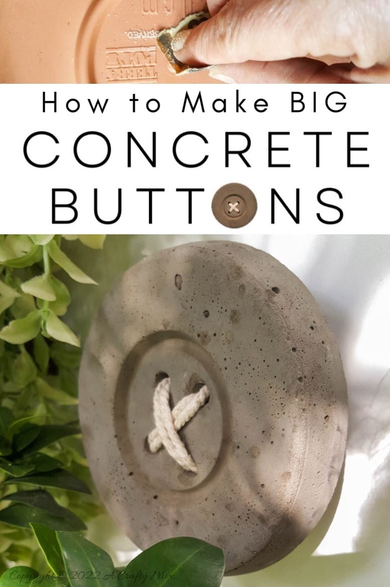 This tutorial will show you how to make BIG concrete buttons that will add a uniquely rustic touch to your home. Use them to decorate your craft room, laundry or anywhere you want to hang a few of your favorite things. #HomeDecor #ACraftyMix