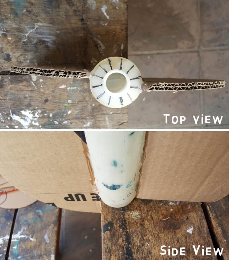 Glue the half circles around the bottle