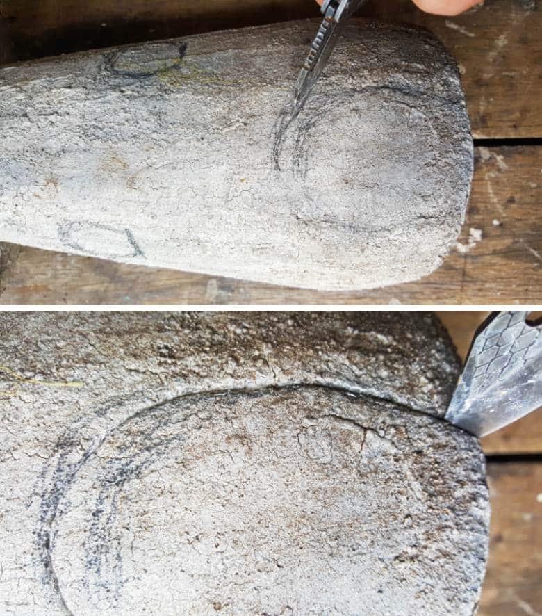 Draw a door and windows on the mushroom stalk and cut out with a craft knife