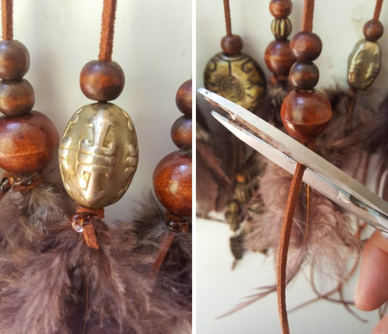 Add a small drop of glue to the leather cord and trim
