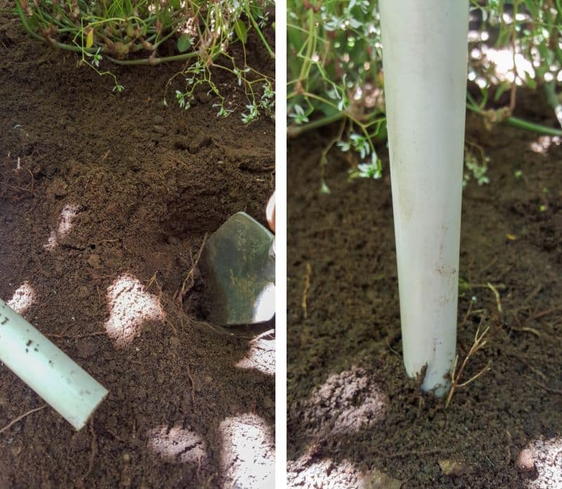 Dig a hole that's deep enough for the pvc tube and plant the fairy mushroom planter