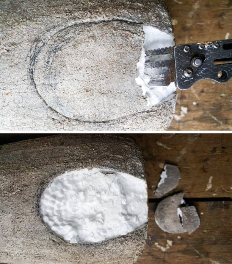 Draw a door and windows on the mushroom stalk and cut out with a craft knife