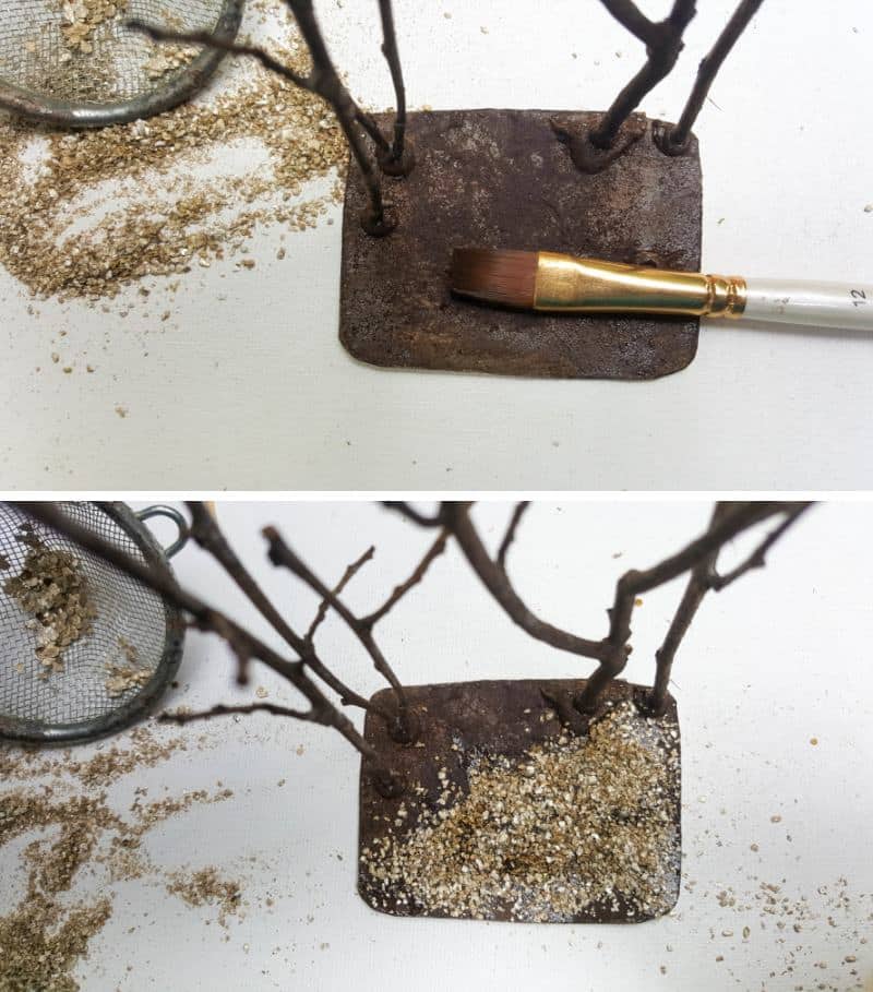 Glue down the crushed vermiculite "leaves"