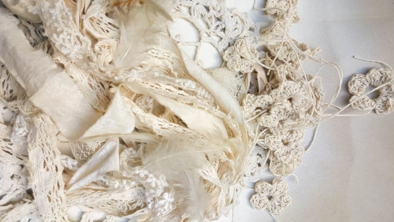 Gather up some fabric strips, lace and ribbons