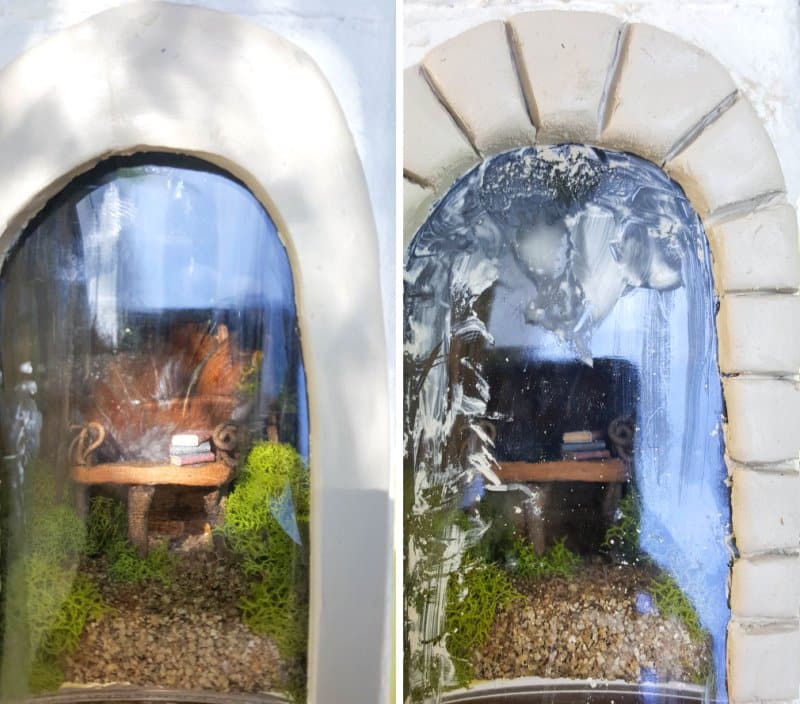 Use clay to make a stone arch on the altered bottle