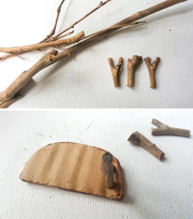 Cut a twig into 3 or 4 equally sized pieces to make the legs