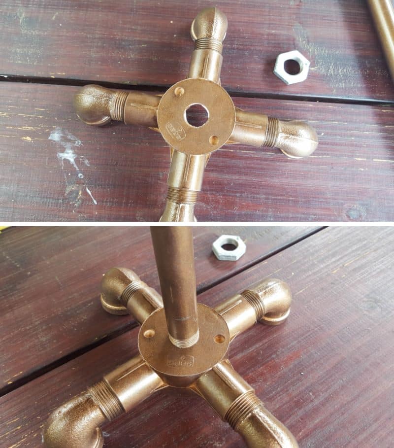 Finish off the lamp base by inserting the pipe into the bottom