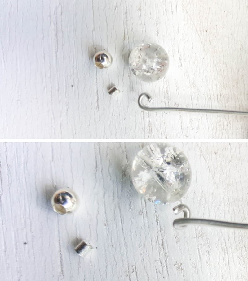 To make the stamen slip a piece of jewelry wire inside the clear bead