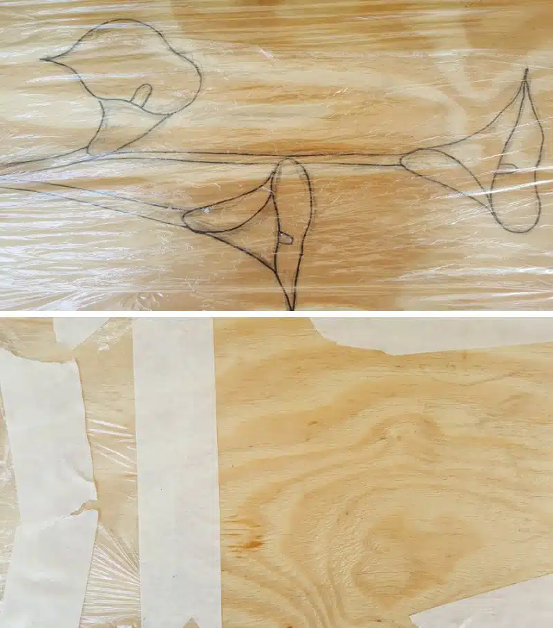 Wrap the piece of wood in cling film to protect it from glue spillage