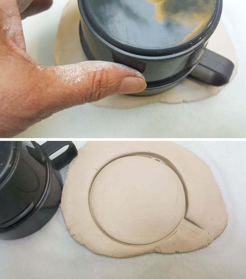 Use a round object to "cut" the clay