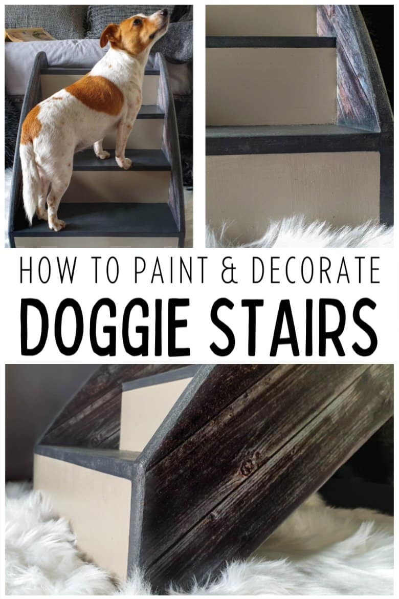 Wooden doggie stairs are perfect for helping fur babies get onto the couch or bed for cuddles. Whether you make your own or buy them online, this tutorial will show you how to transform them quickly and easily into something that both stylish and functional. #ACraftyMix