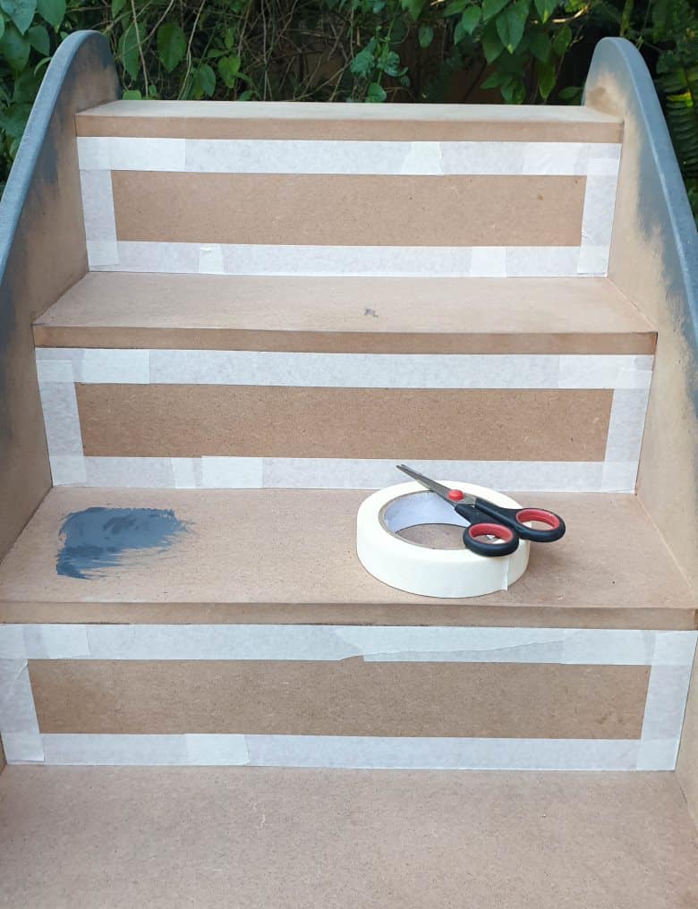 Mask off the risers and paint the treads