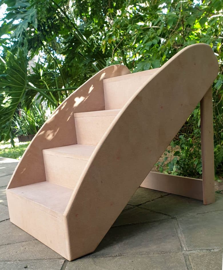 Boring wooden steps that will be transformed using rice paper and paint