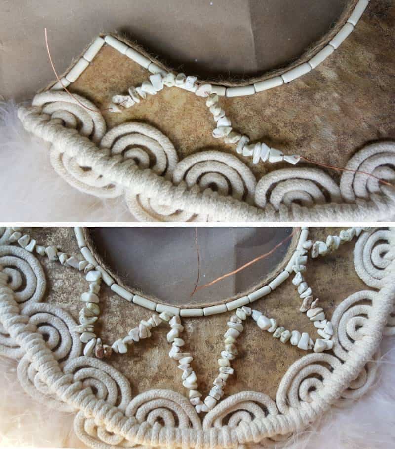 Decorate the thinner top arch with beads and trim