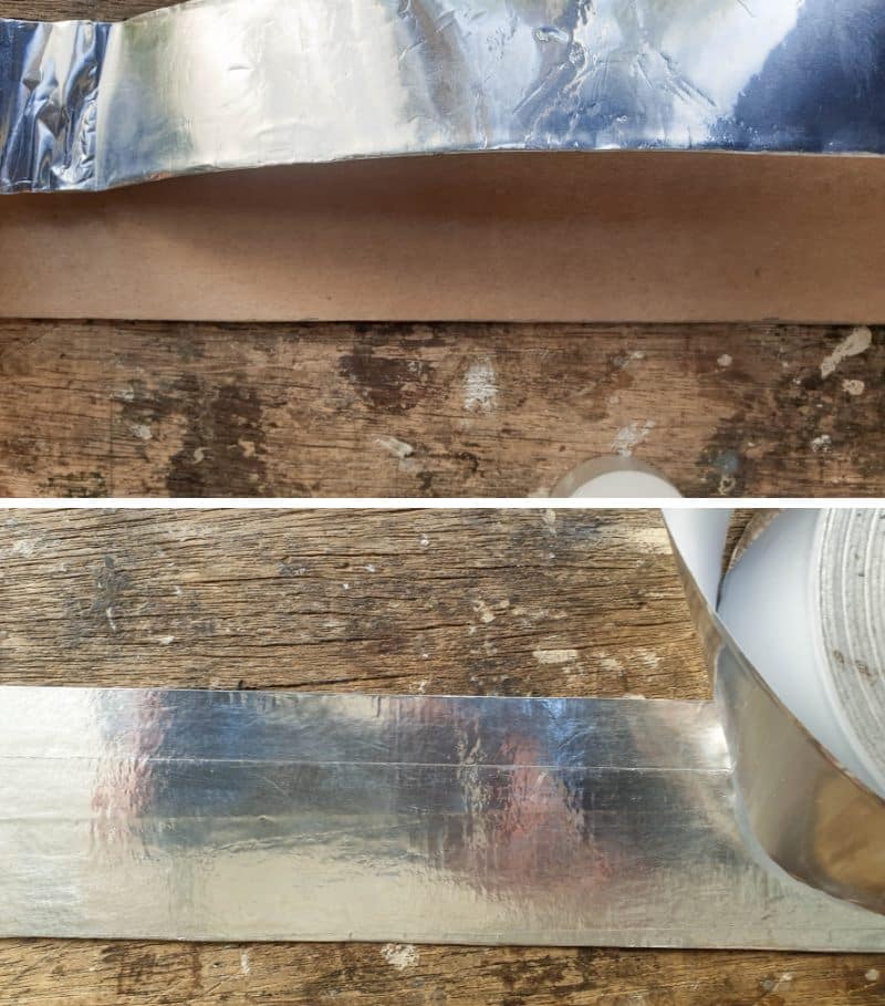 Cover the cardboard arch and strip with masking tape or aluminium tape