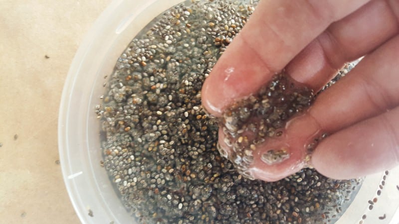 Leave the seeds to soak in water for a few minutes until they become gooey