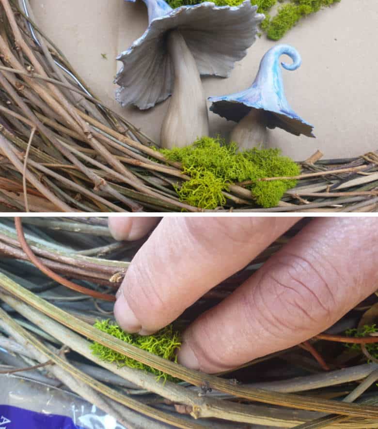 Tuck some moss in between the vines