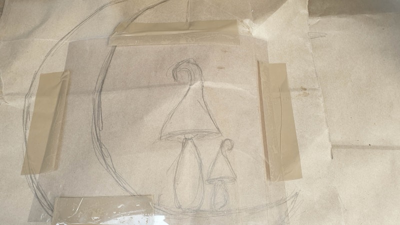 Sketch the curly top mushrooms to get a sense of how big they should be
