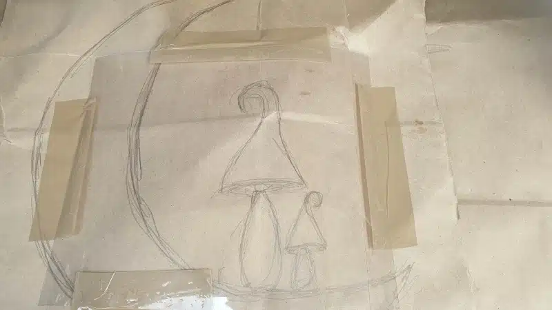 Sketch the curly top mushrooms to get a sense of how big they should be