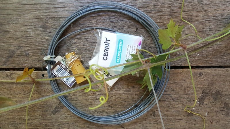 You'll need wire, soft, green vines and clay to make the crescent moon wreath and curly top mushrooms