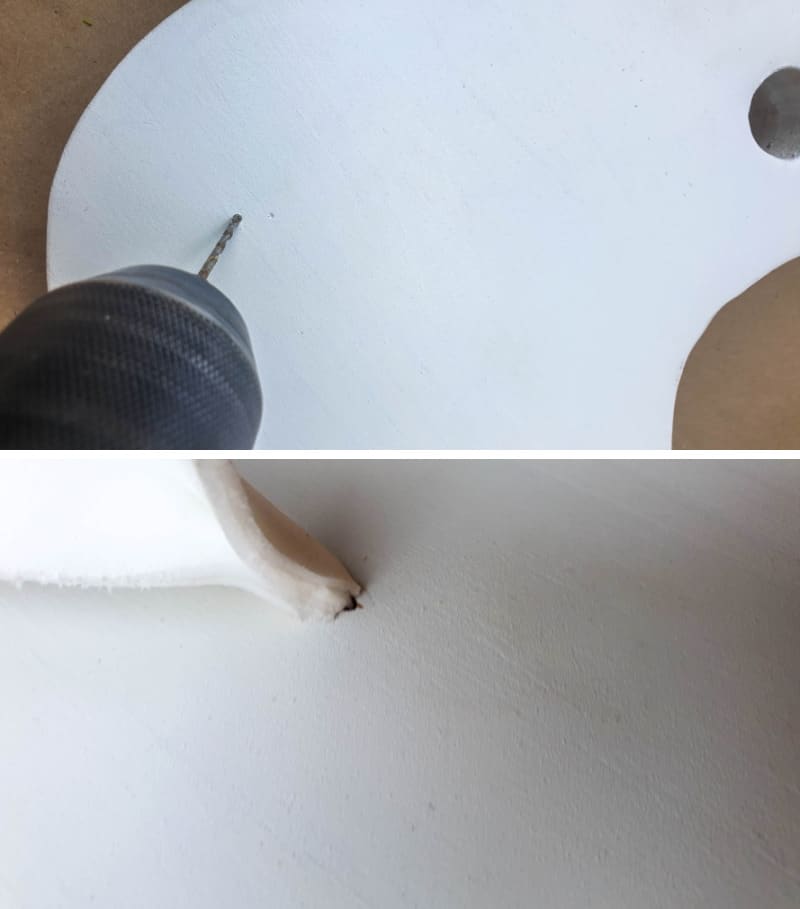 Drill a hole on either side of the unicorn light