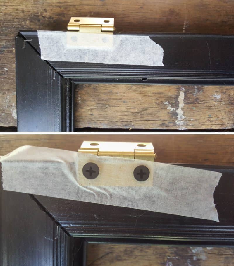 Tape the hinges in place before screwing them in