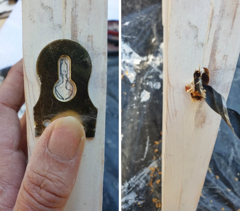 Position the slotted hanger and drill the holes for the screws
