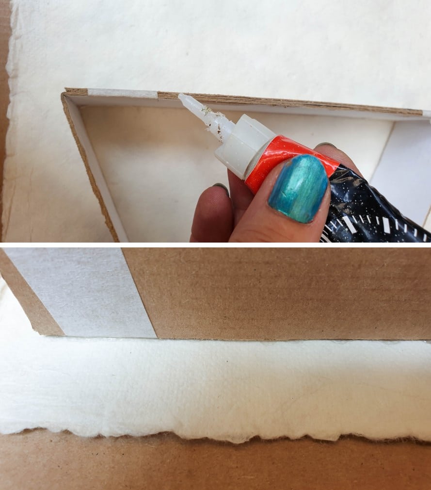 Apply glue to the edge of the cardboard tree