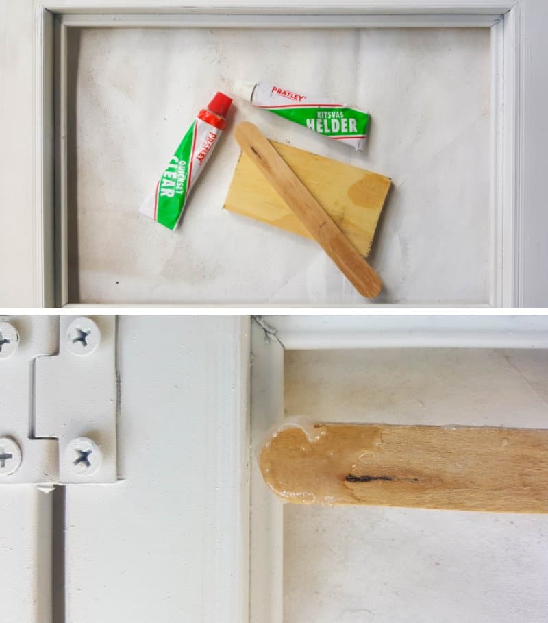 Glue in the faux-etched glass