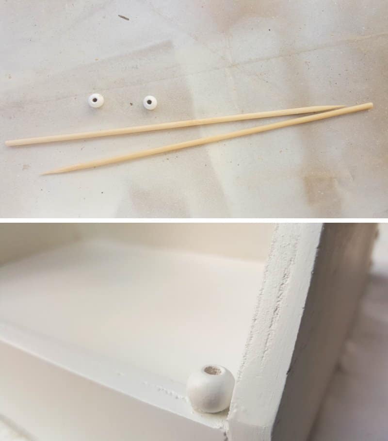 Use two skewers and wooden beads to prop up the greenhouse