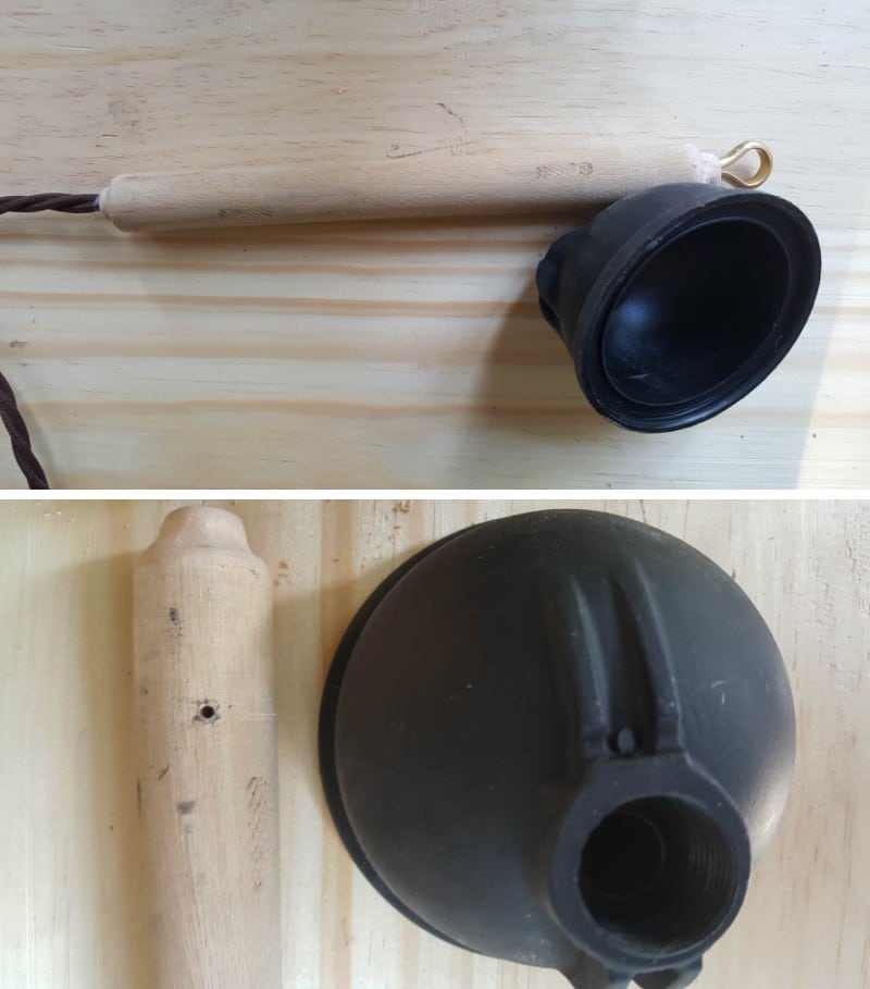 Screw the light fitting earpiece onto the broomstick