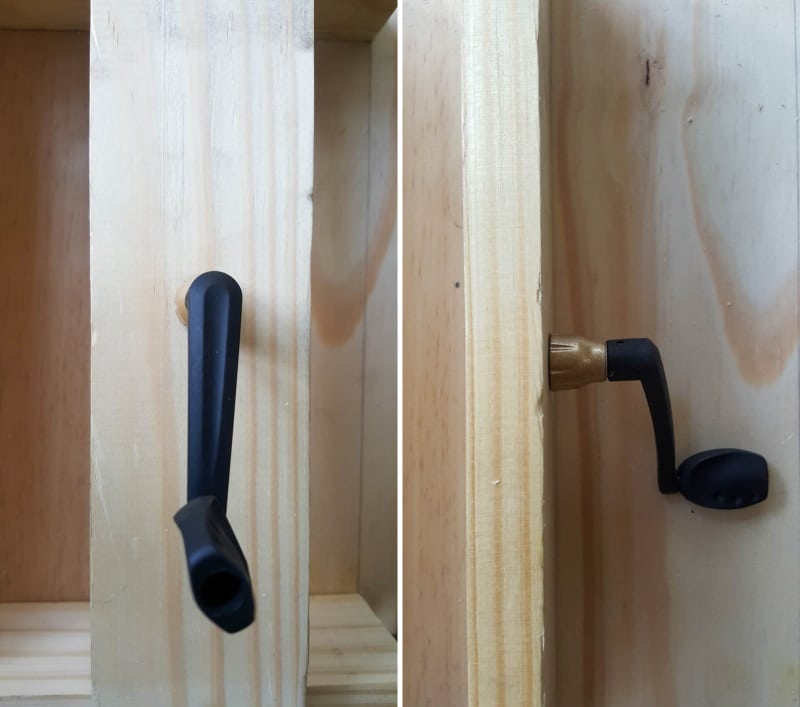 Screw the crank to side of the box.