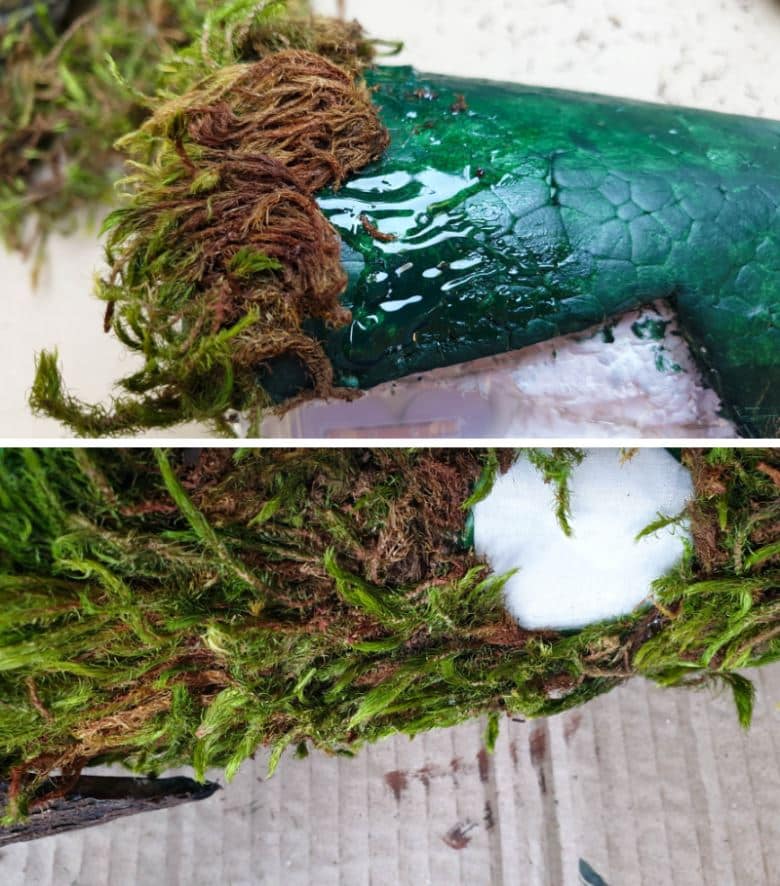 Glue the moss to the painted cone