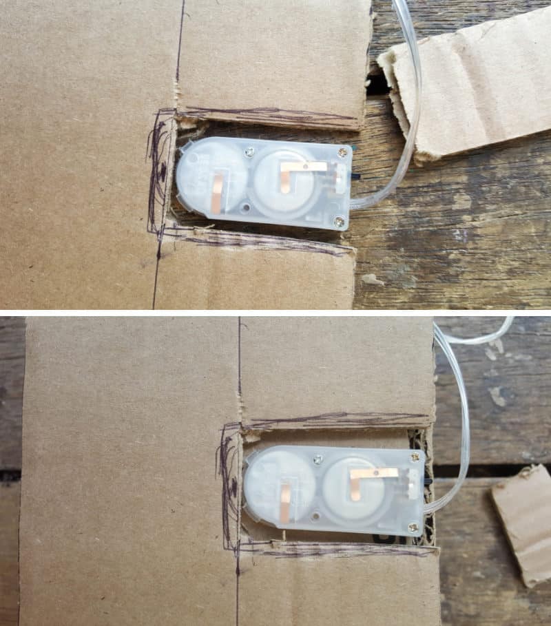 Cut out a piece so the battery pack fits snuggly