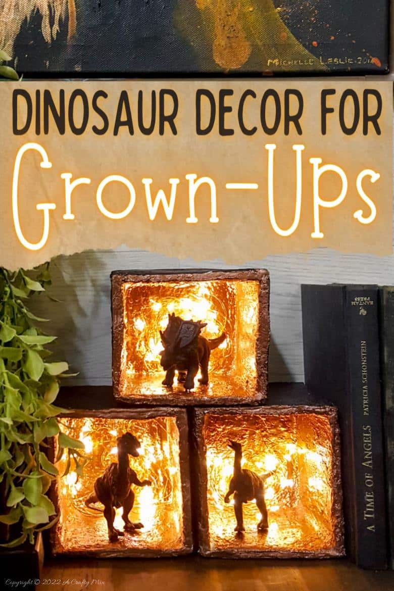 Did your son or daughter collect prehistoric creatures when they were younger? We had a whole drawer full, so when my son moved into his own apartment, I decided to repurpose those plastic toys into fun dinosaur d&eacute;cor for grown-ups. This tutorial will show you how it&rsquo;s done. #ACraftyMix