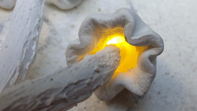 Test if the lights work after gluing the stalk to the mushroom cap