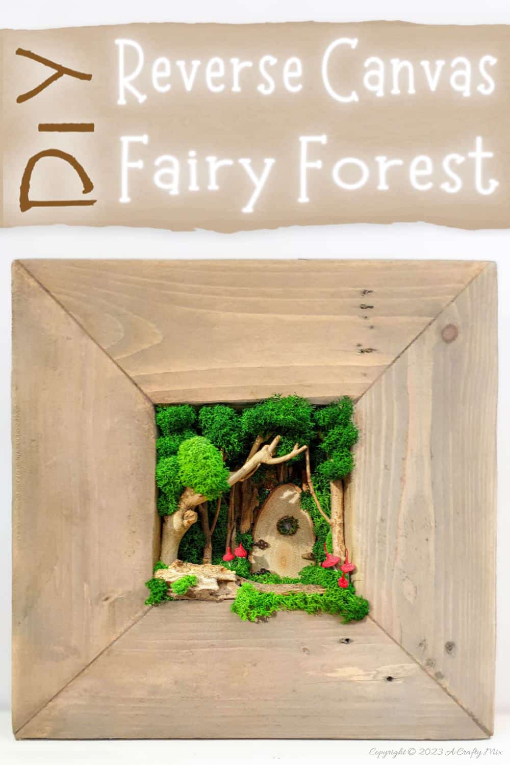 Create a small magical fairy forest inside a reverse canvas. It&rsquo;s filled with wonder and doesn&rsquo;t take long to put together. The perfect addition to your home decor, this one-of-a-kind artwork makes an enchanting statement. Full tutorial @ #ACraftyMix
