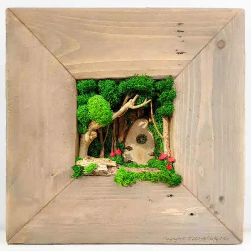 Create a small magical fairy forest inside a reverse canvas. It’s filled with wonder and doesn’t take long to put together. The perfect addition to your home decor, this one-of-a-kind artwork makes an enchanting statement. Full tutorial @ ACraftyMix