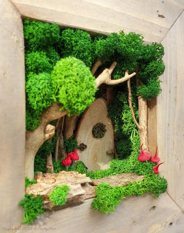Create a small magical fairy forest inside a reverse canvas. It’s filled with wonder and doesn’t take long to put together. The perfect addition to your home decor, this one-of-a-kind artwork makes an enchanting statement. Full tutorial @ #ACraftyMix